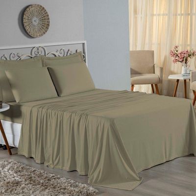Jogo De Cama King Nobre 4 Peças Lençol Com Elástico De 30cm De Altura Malha 100% Algodão - Avelã