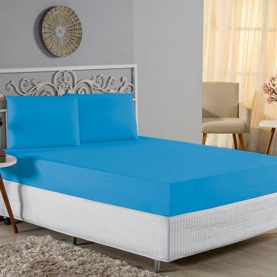 Jogo De Cama Casal Viúva Nobre 3 Peças Malha 100% Algodão - Turquesa
