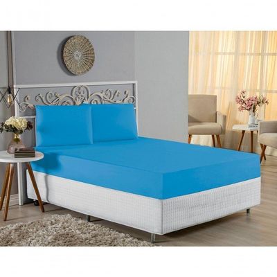 Jogo De Cama Casal Viúva Nobre 3 Peças Malha 100% Algodão - Turquesa