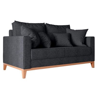 Sofá Beny 2 Lugares Com Base De Madeira Élpis Móveis Linho Grafite