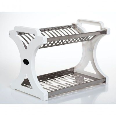 Escorredor 16 Pratos Inox Tipo Alto Lateral Em Pp Branco