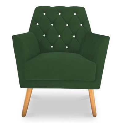 Poltrona Velvet Strass Veludo Pés De Madeira - Pallazio Cor Verde