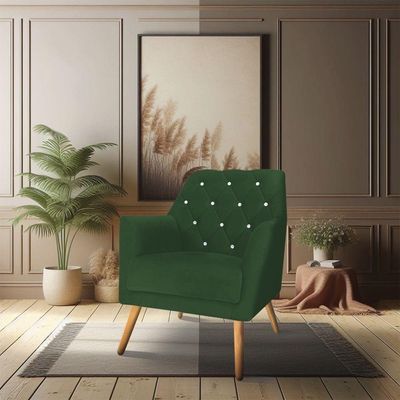 Poltrona Velvet Strass Veludo Pés De Madeira - Pallazio Cor Verde