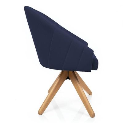 Kit 4 Poltronas Giratórias Alana Suede Base De Madeira - Pallazio Cor Azul Marinho