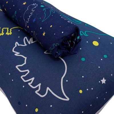 Jogo De Cama Portallar Solteiro Malha Mista Joy Dinossauros 2 Peças Azul