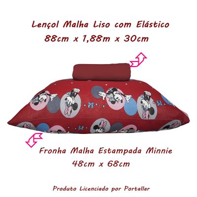 Jogo de Lençol KazzaVip Solteiro Malha 100% Algodão Play Disney Minnie Feliz Red 2 Peças Vermelho