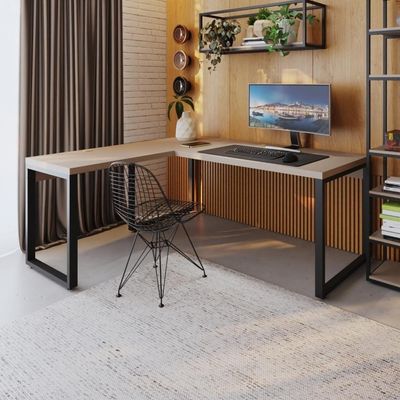 Mesa Em L Presidente 190x160x75cm Yon - Off White-est.preta Off White-est.preta