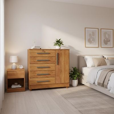Cômoda Grande 5 Gavetas 1 Porta Com Chave Elegante Cedro Cedro