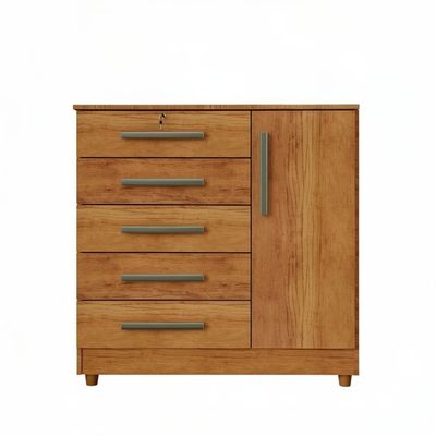 Cômoda Grande 5 Gavetas 1 Porta Com Chave Elegante Cedro Cedro