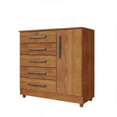 Cômoda Grande 5 Gavetas 1 Porta Com Chave Elegante Cedro Cedro