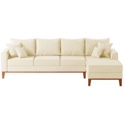 Sofá 4 Lugares Beny Com Chaise Direito Corino Bege
