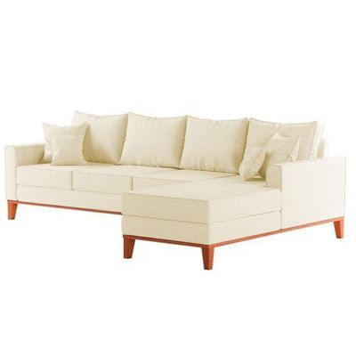 Sofá 4 Lugares Beny Com Chaise Direito Corino Bege