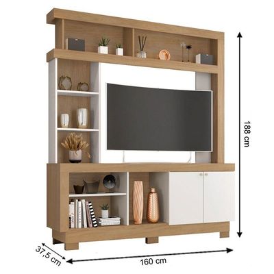 Estante Para Tv De Até 47 Polegadas Com 8 Nichos E 2 Portas Mari Mdp Nature-off White