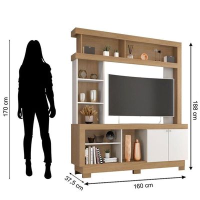 Estante Para Tv De Até 47 Polegadas Com 8 Nichos E 2 Portas Mari Mdp Nature-off White