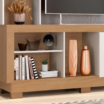 Estante Para Tv De Até 47 Polegadas Com 8 Nichos E 2 Portas Mari Mdp Nature-off White