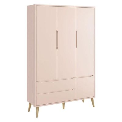 Quarto De Bebê Theo 3 Portas Cômoda Gaveteiro Rosa Com Pés Madeira Natural - Reller