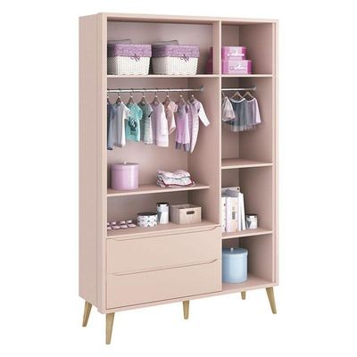 Quarto De Bebê Theo 3 Portas Cômoda Gaveteiro Rosa Com Pés Madeira Natural - Reller