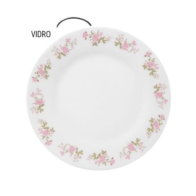 Prato Raso De Vidro Branco Flowers Flores Pink 25,5cm Em Casa Tem