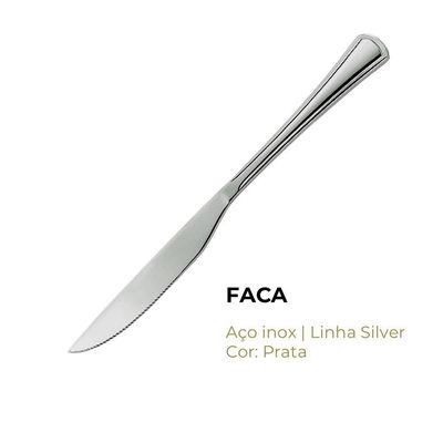 Jogo 12 Facas De Mesa Aço Inox Cor Prata Linha Silver Em Casa Tem