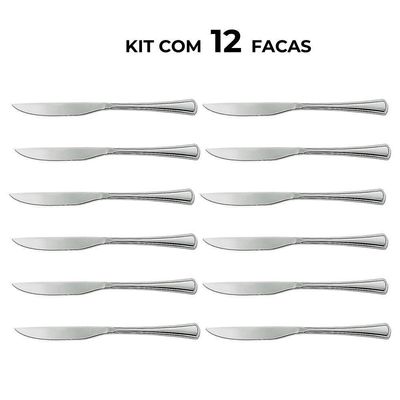 Jogo 12 Facas De Mesa Aço Inox Cor Prata Linha Silver Em Casa Tem