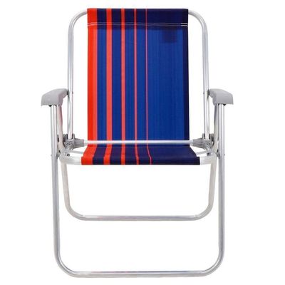 Kit 02 Cadeiras De Praia Tramontina Samoa Alta Em Alumínio C/ Assento Azul Escuro E Laranja 92900000
