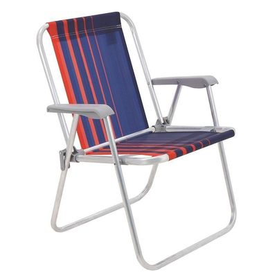 Kit 02 Cadeiras De Praia Tramontina Samoa Alta Em Alumínio C/ Assento Azul Escuro E Laranja 92900000