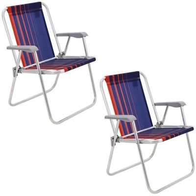Kit 02 Cadeiras De Praia Tramontina Samoa Alta Em Alumínio C/ Assento Azul Escuro E Laranja 92900000
