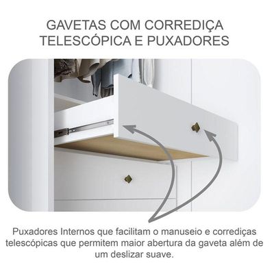 Guarda Roupa Casal Palazzo Com Espelho E Cômoda Seul Neve - Novo Horizonte