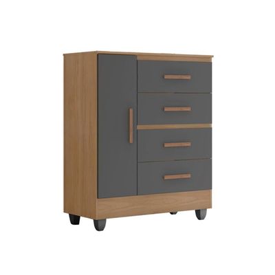 Guarda Roupa Casal Porto Com Cômoda Lite 4 Gavetas 01 Porta Nature Cinza - Móveis Leão