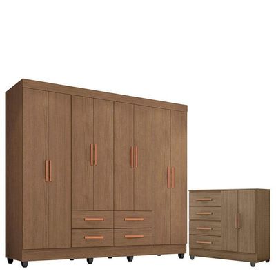 Guarda Roupa Casal Porto Com Cômoda Lite 4 Gavetas 2 Portas Carvalho Oak - Móveis Leão