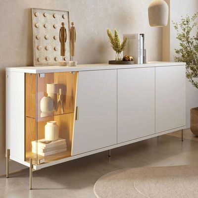 Aparador Buffet Sena Com Led Off White Matte Freijó - Colibri