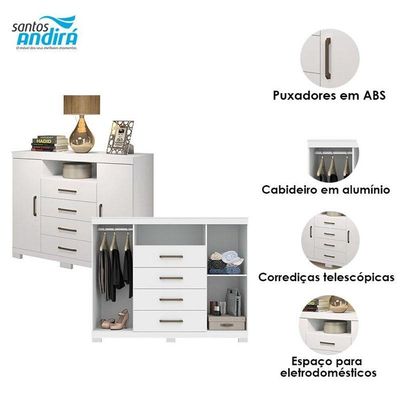 Comoda Havana Master Com Pés Branco Brilho - Santos Andirá