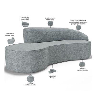Sofá 5 Lugares Curvo Living Firenze Direito D02 Linho Cru 300cm D-474 - Lyam