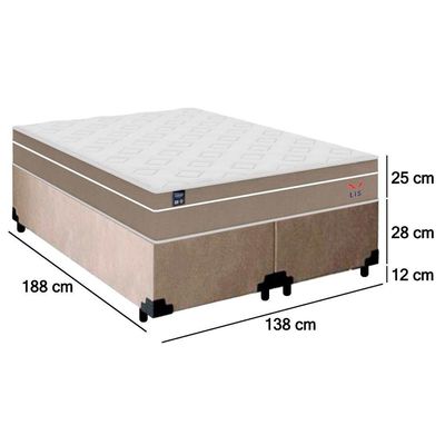 Cama Box Casal Bipartido Suede + Colchão Lis Molas Ensacadas Plumatex 138x188x64cm Bege