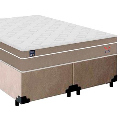 Cama Box Casal Bipartido Suede + Colchão Lis Molas Ensacadas Plumatex 138x188x64cm Bege