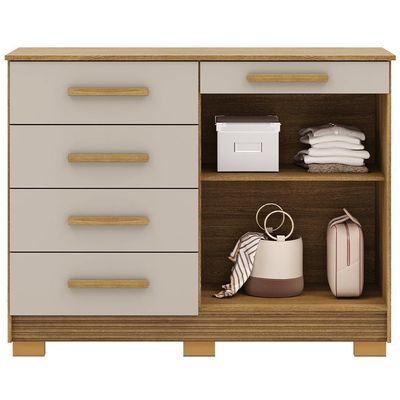 Cômoda Sapateira Para Quarto 2 Portas 5 Gavetas Biana V01 Nature Fendi - Lyam Decor