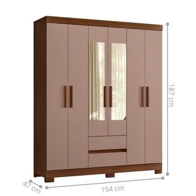 Armário De Quarto Com Espelho E Prateleiras 6 Portas Nogueira