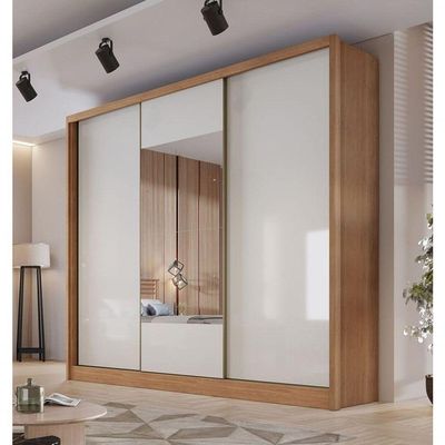 Guarda Roupa Casal Com Espelho 3 Portas 8 Gavetas - Arezzo Plus-cumaru Off White - Móveis Horizonte