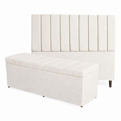 Kit De Quarto Roma Cabeceira De Cama Box E Calçadeira Baú Casal 140 Cm Suede Off White Do Lar Móveis E Decoração