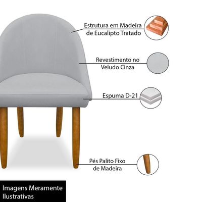 Kit 04 Cadeiras Decorativa Estofada Para Sala Recepção Cozinha Lua Star Veludo Cinza Claro Do Lar Móveis E Decoração