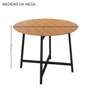 Mesa Redonda 90cm Modelo Festa - Base Preto Fosco