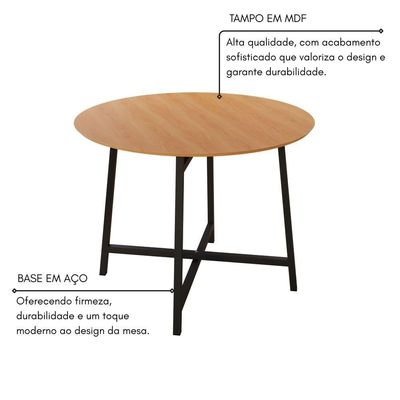 Mesa Redonda 90cm Modelo Festa - Base Preto Fosco