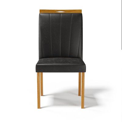 Kit Com 2 Cadeiras Aurora Madeira Maciça Estofadas Para Mesa De Jantar Courino Preto 503