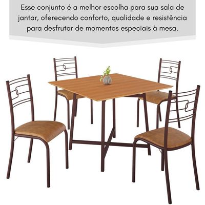 Conjunto Sala De Jantar Ella 90x90cm 4 Cadeiras Marrom-jambo