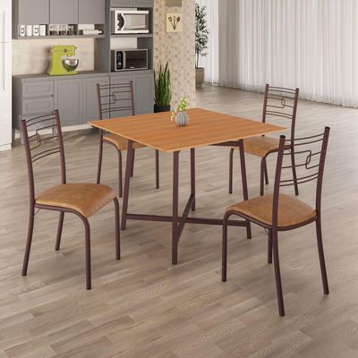 Conjunto Sala De Jantar Ella 90x90cm 4 Cadeiras Marrom-jambo
