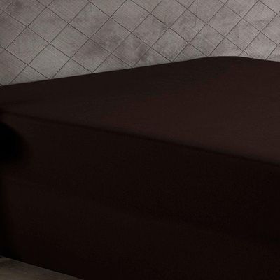 Lençol Com Elástico Solteiro Nobre 1 Peça Luva De Box 55cm De Altura Malha 100% Algodão - Marrom