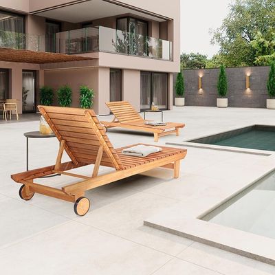 Espreguiçadeira de Madeira para Piscina Recanto Reclinável em Eucalipto Marrom