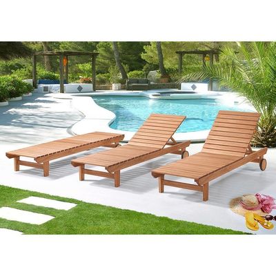 Espreguiçadeira de Madeira para Piscina Recanto Reclinável em Eucalipto Marrom