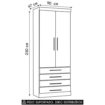 Guarda Roupa Modulado 90cm 2 Portas 4 Gavetas Taiga Branco/cinnamon L01 - Mpozenato