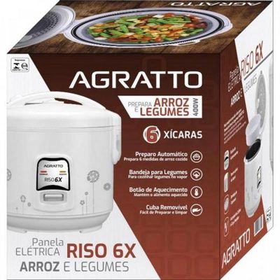 Panela Elétrica de Arroz Agratto PA6X Riso para Preparo de 6 Xícaras com Potência 400W em 220V
